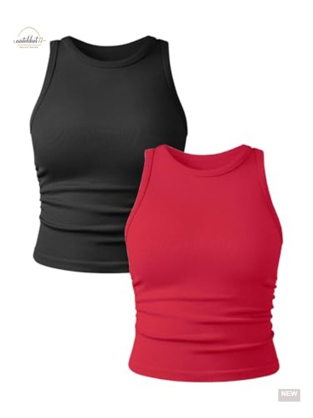 2 Pack Seamless Ribbed Crop Tank Tops Crew Neck Sleeveless